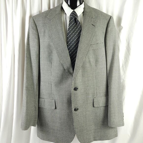 Brooks Brothers Makers Mens 44L Gray Houndstooth Two Button Sports Coat Blazer - Picture 1 of 11